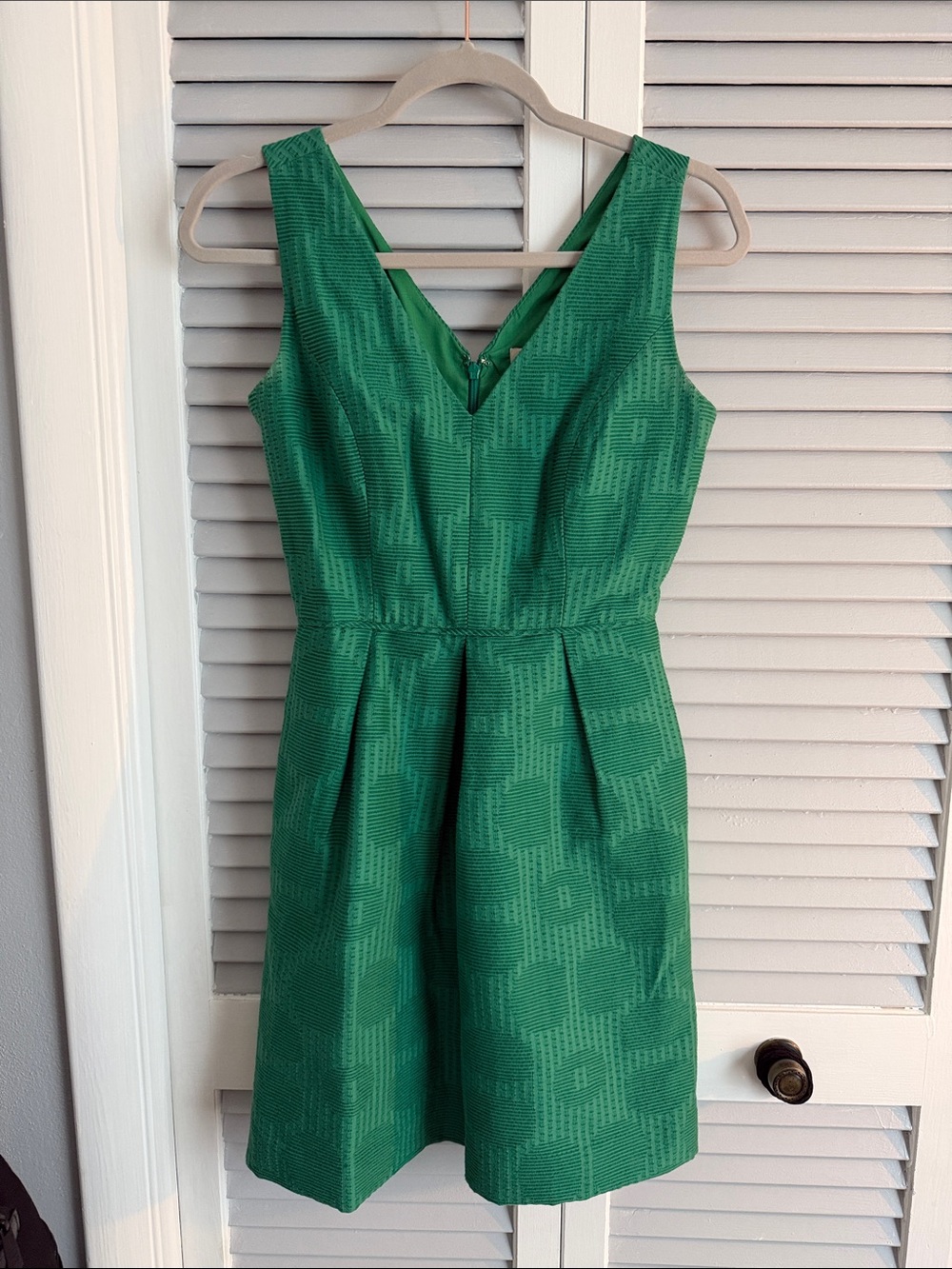 J. Crew Emerald Green V-Neck Pleated Sleeveless Dress